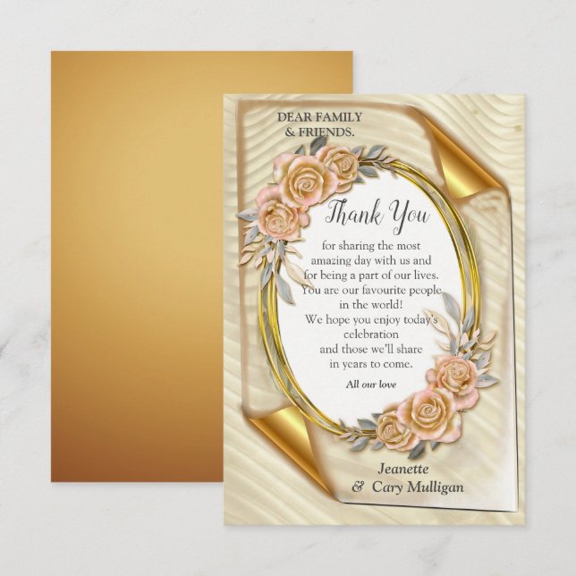 Gold Elegant Ripple Effect & Roses Leaves and Bird RSVP Card (Front/Back)