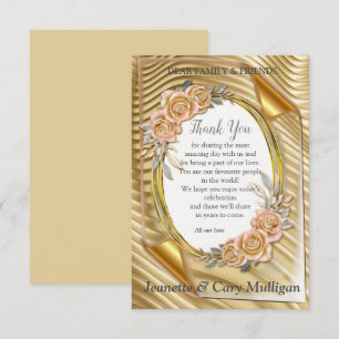 Gold Elegant Ripple Effect & Roses Leaves and Bird RSVP Card
