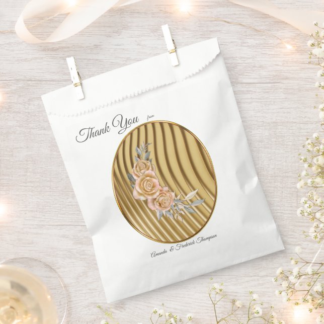 Gold Elegant Ripple Effect & Roses Leaves Favour Bag (Clipped)