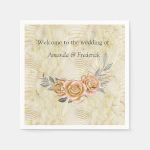 Gold Elegant Ripple Effect & Roses Leaves Napkin