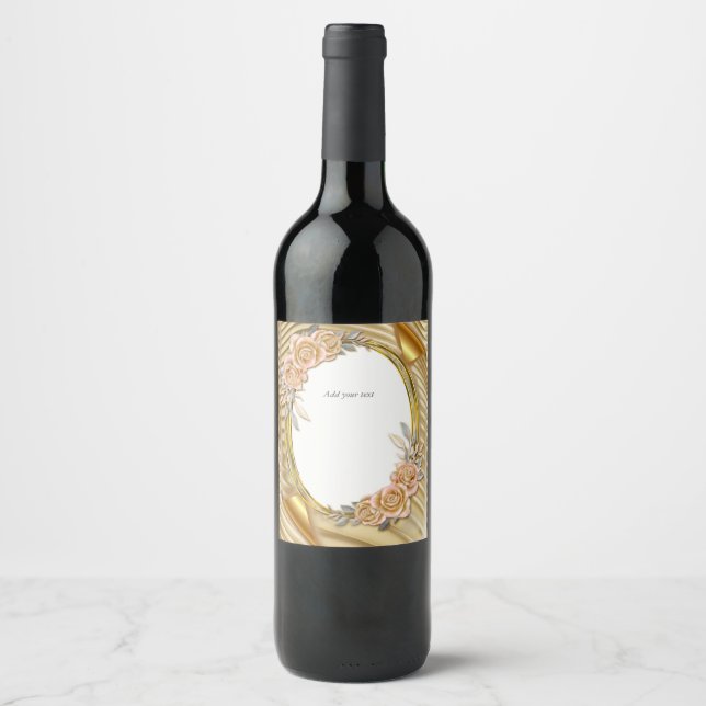 Gold Elegant Ripple Effect  Wine Label (Front)
