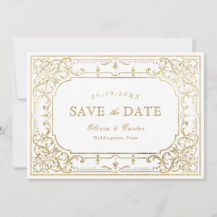 Gold elegant romantic ornate vintage wedding save the date