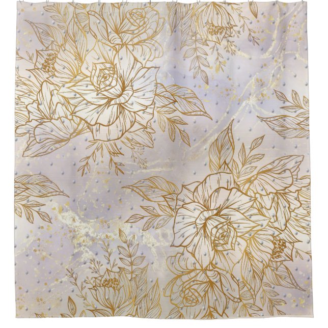 Gold Elegant Rose line drawing Shower Curtain (Front)