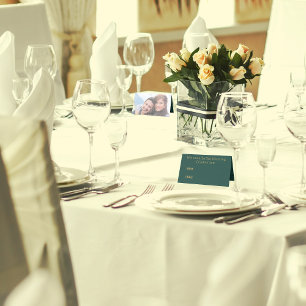 Gold Elegant Script And Photo Green Wedding Place Card