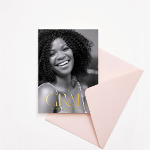 gold elegant script graduate foil announcement