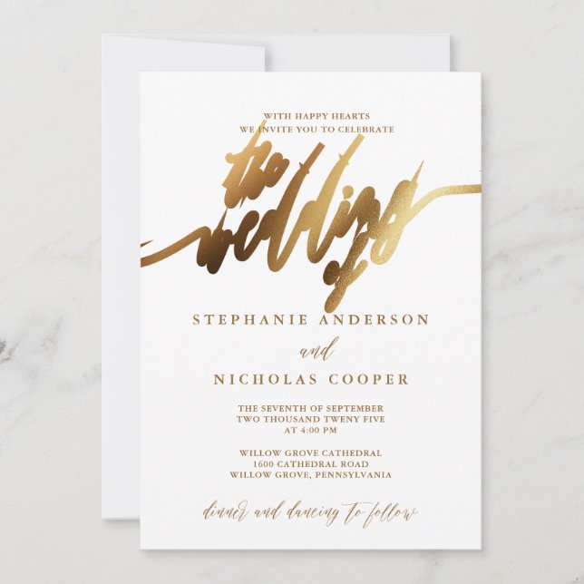 Gold Elegant Script Invitation (Front)