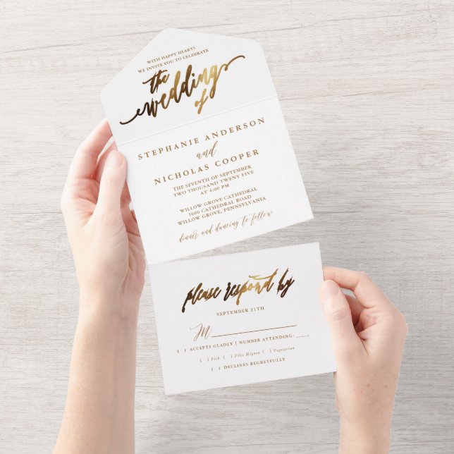 Gold Elegant Script Invitation (Tearaway)