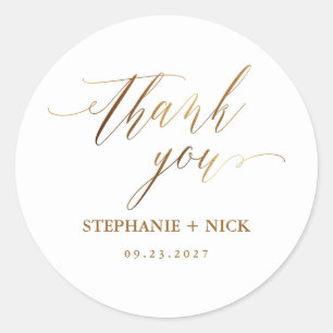 Gold Elegant Script Invitation Classic Round Classic Round Sticker