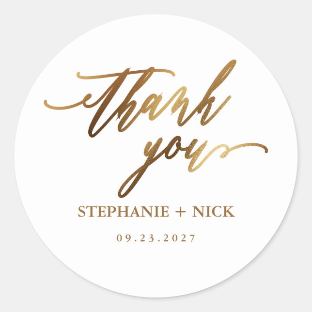 Gold Elegant Script Invitation Classic Round Sticker (Front)