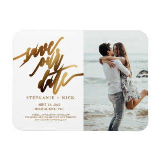 Gold Elegant Script Invitation Magnet