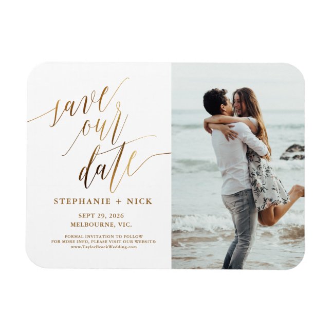 Gold Elegant Script Invitation Magnet (Horizontal)