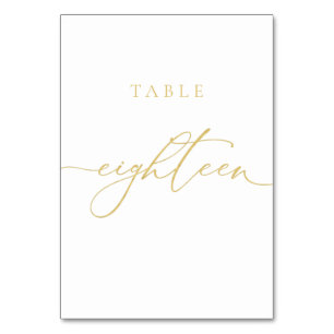 Gold Elegant Script Table Number Eighteen