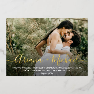 Gold Elegant Script Text overlay Photo Wedding 