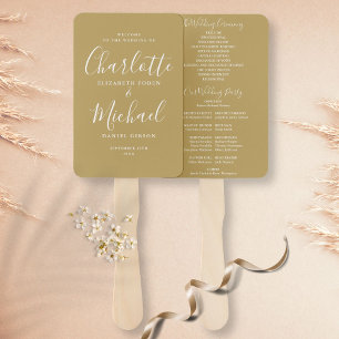 Gold Elegant Script Wedding Program Hand Fan