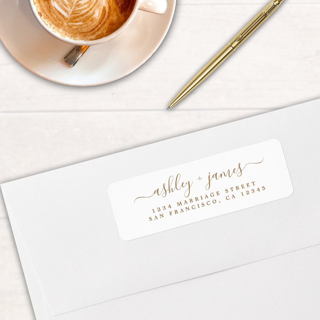 Gold Elegant Script Wedding Return Address  Label (Creator Uploaded)