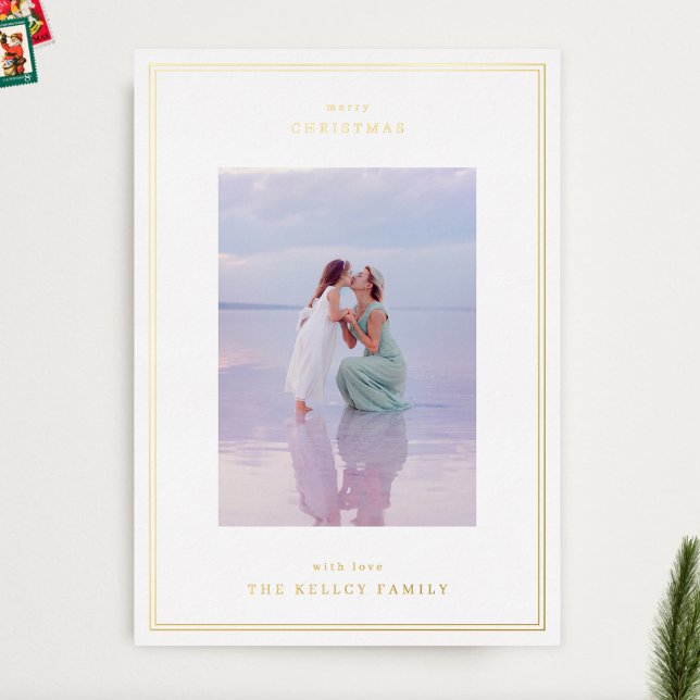 Gold Elegant Simple Frames Photo Christmas Foil Holiday Card (Creator Uploaded)