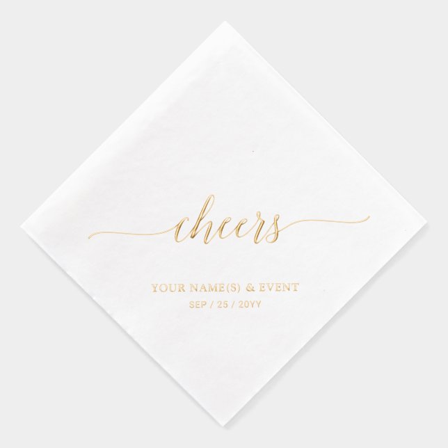 Gold | Elegant Stylish Lettering Cheers Event Foil Napkins (Right)