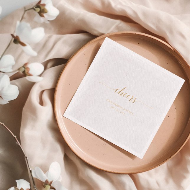 Gold | Elegant Stylish Lettering Cheers Event Foil Napkins (Creator Uploaded)