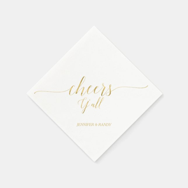 Gold | Elegant Stylish Lettering Cheers Y' all Napkin (Corner)