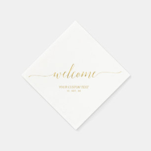 Gold   Elegant Stylish Lettering Welcome Party Napkin