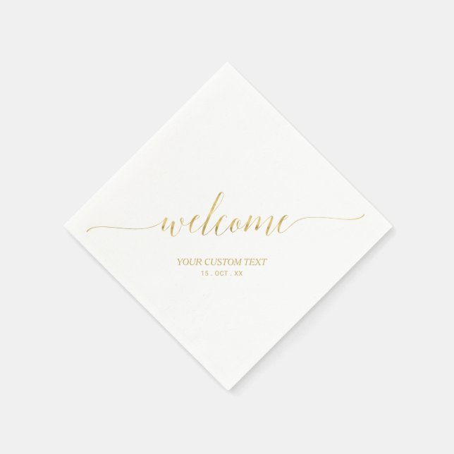Gold | Elegant Stylish Lettering Welcome Party Napkin (Corner)
