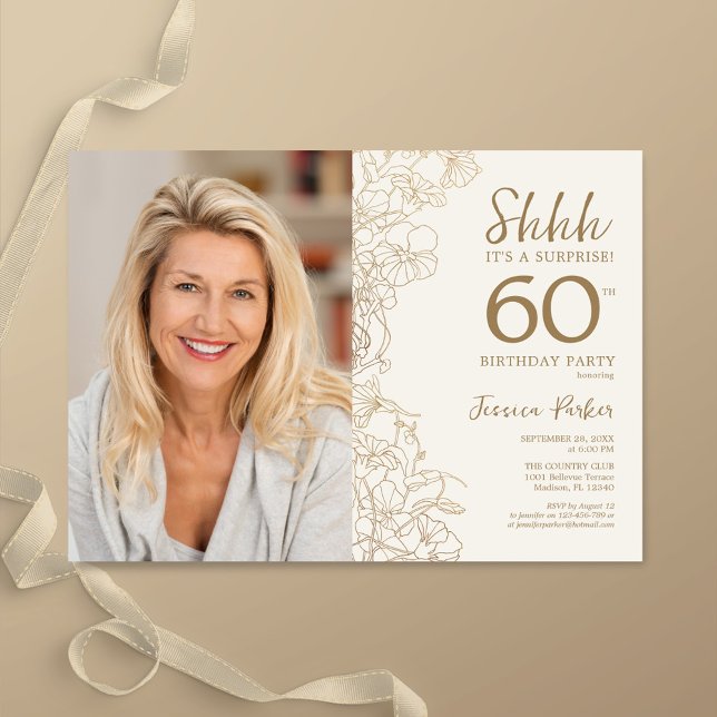 Gold Elegant Surprise Photo 60th Birthday Invitation (Creator Uploaded)