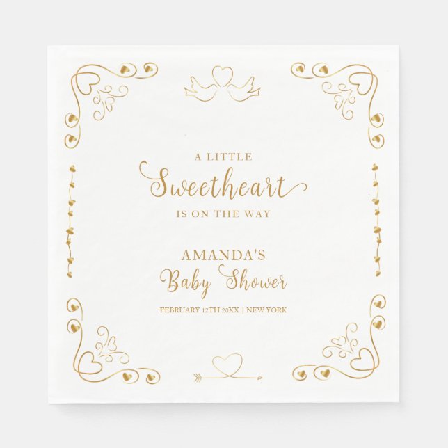 Gold Elegant Sweetheart Valentine Baby Shower  Napkin (Front)