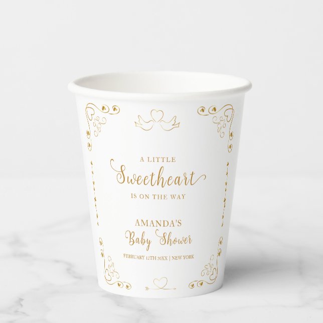 Gold Elegant Sweetheart Valentine Baby Shower  Paper Cups (Front)
