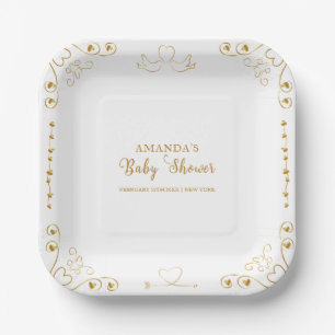 Gold Elegant Sweetheart Valentine Baby Shower  Paper Plate