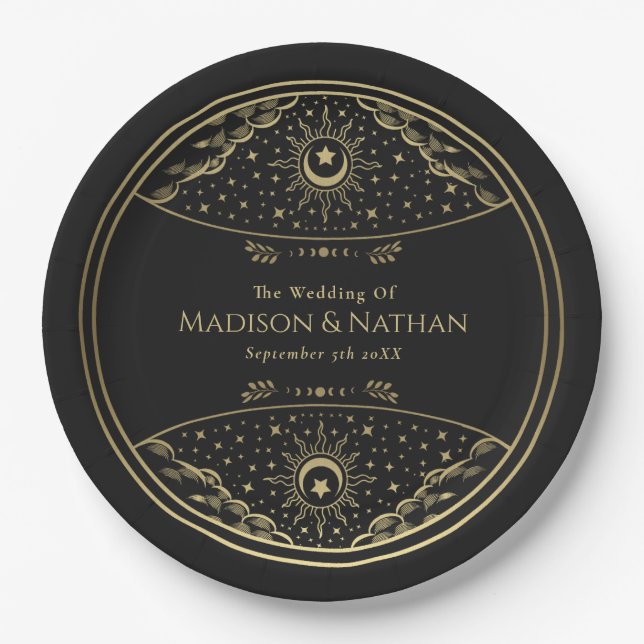 Gold Elegant Tarot Wedding  Paper Plate (Front)