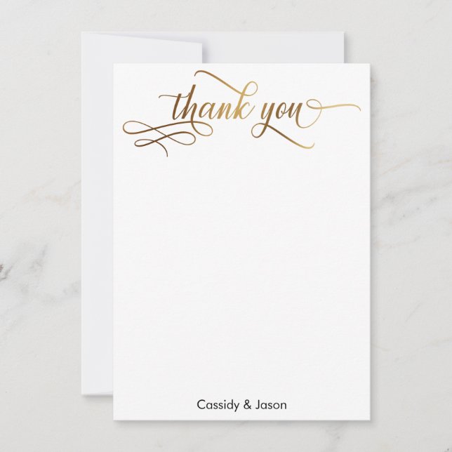 Gold Elegant Thank You Calligraphy Over White (Front)