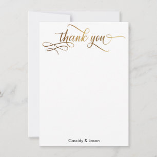 Gold Elegant Thank You Calligraphy Over White Card