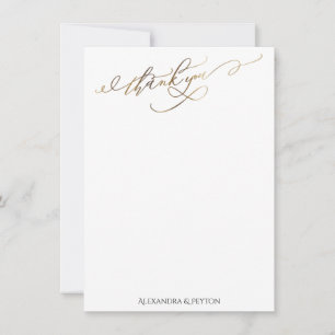 Gold Elegant Thank You Calligraphy Over White Card