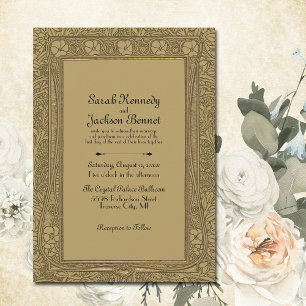 Gold Elegant Vintage Art Nouveau Wedding Invitation