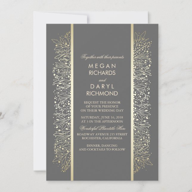 Gold Elegant Vintage Baby's Breath Wedding Invitation (Front)