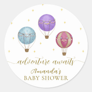 Gold Elegant Vintage Hot Air Balloon Baby Shower Classic Round Sticker