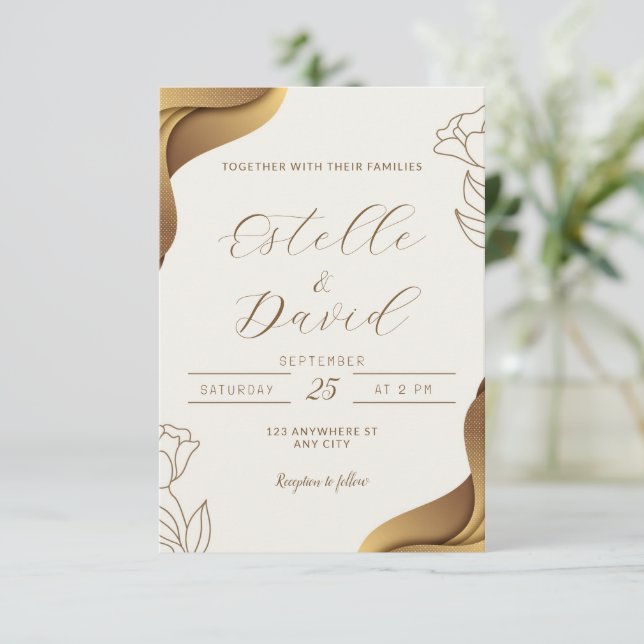 Gold Elegant Wedding Invitation (Standing Front)