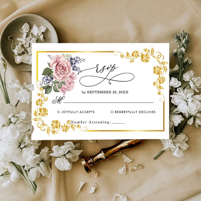 Gold Elegant Wedding RSVP Card (Creator Uploaded)
