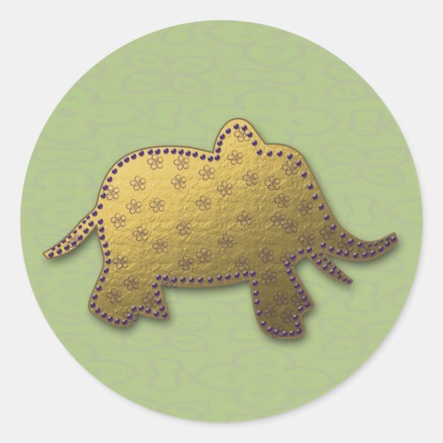 gold elephant classic round sticker (Front)