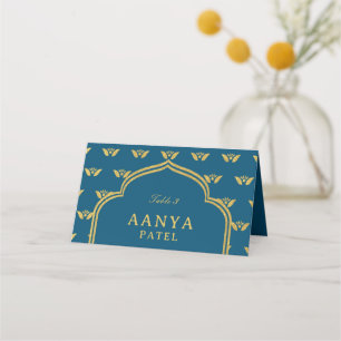 Gold Elephant & Lotus Flower Wedding Escort Name Place Card