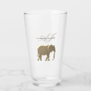Gold Elephant Monogram Personalised Glass