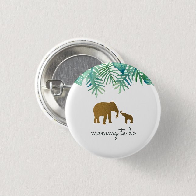 Gold Elephant Mummy To Be Baby Shower 3 Cm Round Badge (Front & Back)