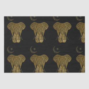 Gold elephant on black background tissue paper