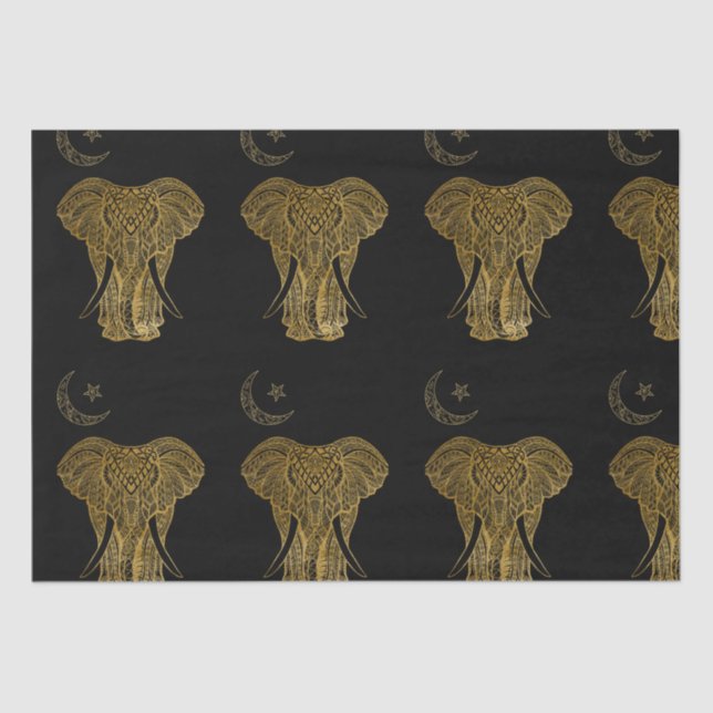 Gold elephant on black background tissue paper (Front)