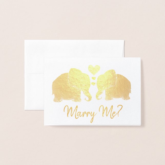 Gold Elephant Pair With Hearts Marriage Proposal Foil Card (Front With Envelope)