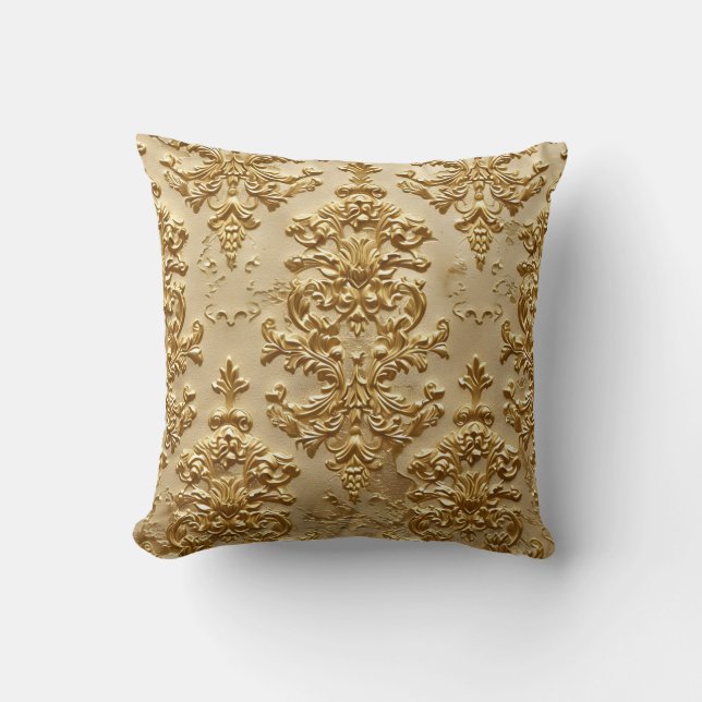 Gold embossed damask cushion (Front)