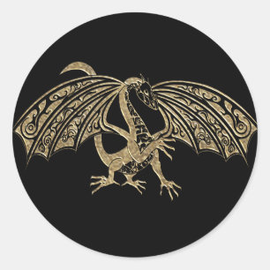 Gold Embossed Dragon Fantasy Classic Round Sticker