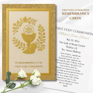 Gold Embossed First Holy Communion Keepsake Announcement