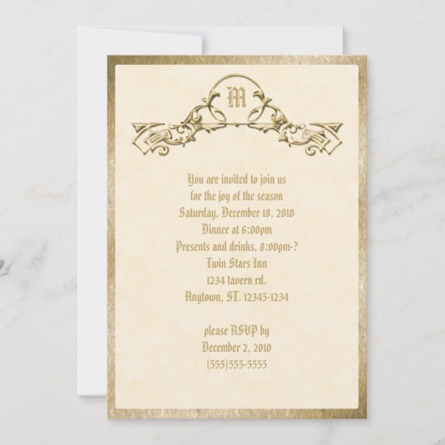 Gold Embossed Look Monogram Invitation (Front)