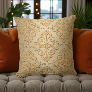 Gold Embossed Looking Damask Pattern Cushion